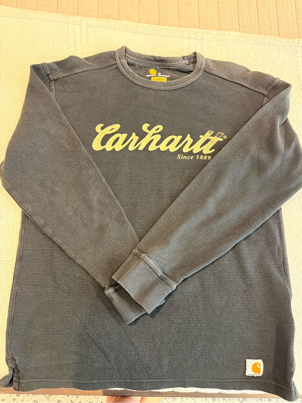 Carhartt Men's Charcoal Long-Sleeve Thermal with Yellow Logo
